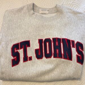 Champion Gray Crewneck Sweater with Red and Blue Logo